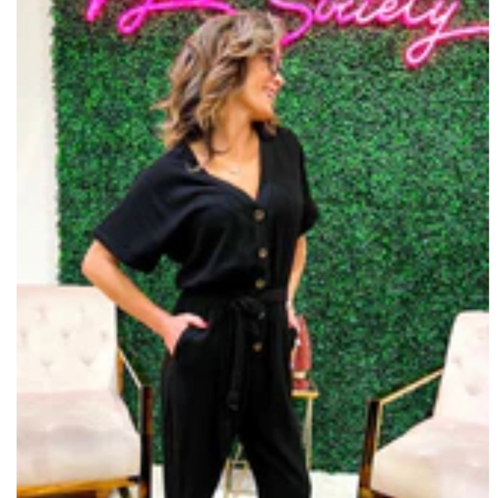 Black Long Pant Romper / Pant Suit With Buttons
